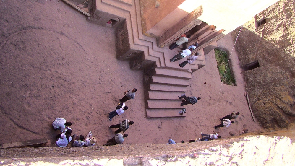 Worshippers at entrance of the church
