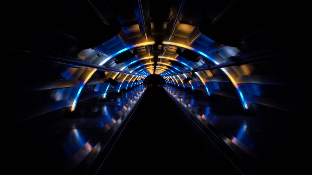 Inside one of the Atomium poles acting as stairs